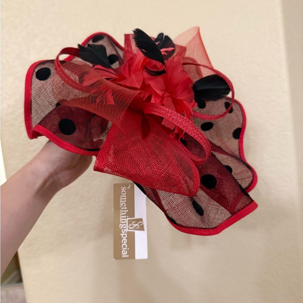 Red and Black Polka Dot Fascinator - Picture 3 of 5